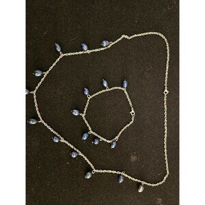 Silver-Tone Blue Pearl Necklace & Bracelet Set
